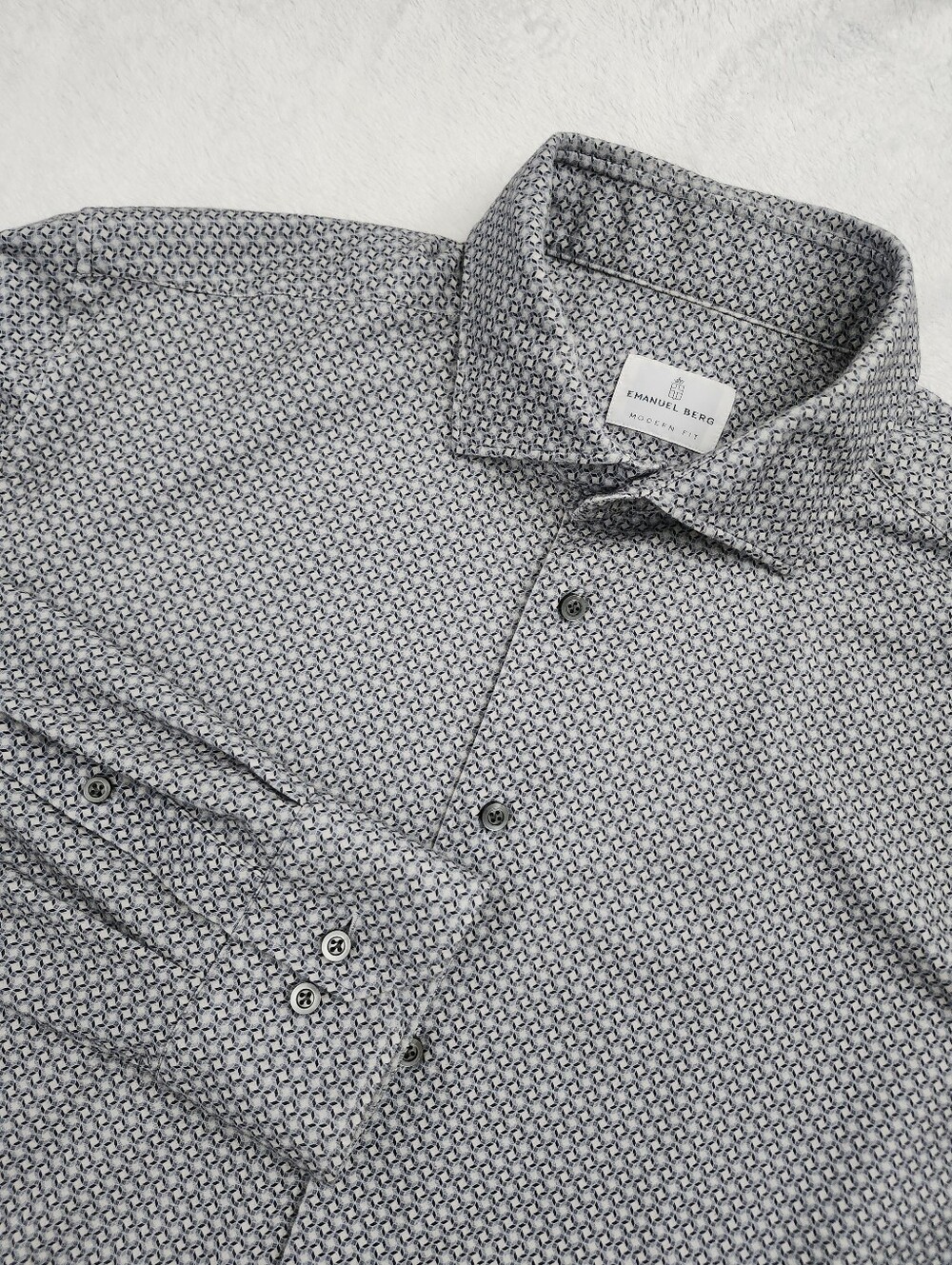 EMANUEL BERG Men's XL Modern Fit‎ Geometric Print Dress Shirt Blue Gray Stretch